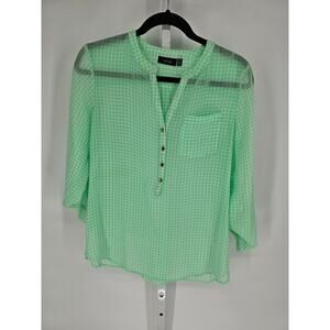 Apt. 9 Women's Green Check Long Sleeve Half-Button Blouse Size PM